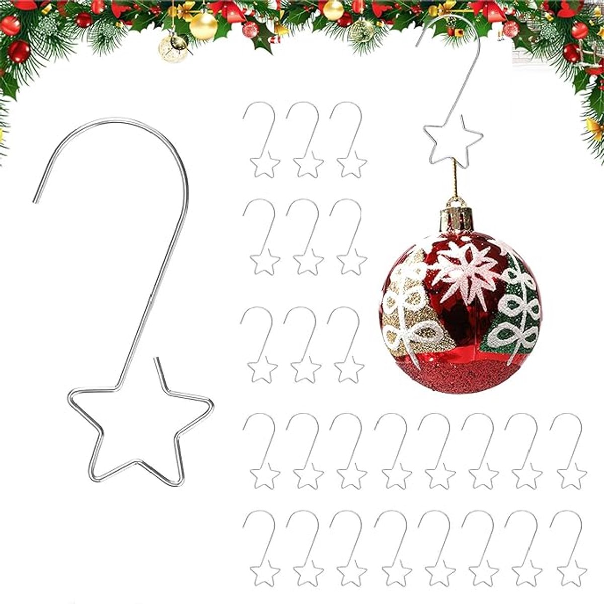 Zilveren S-vormige kerstbalhaakjes voor kerstdecoratie, 5cm lang.