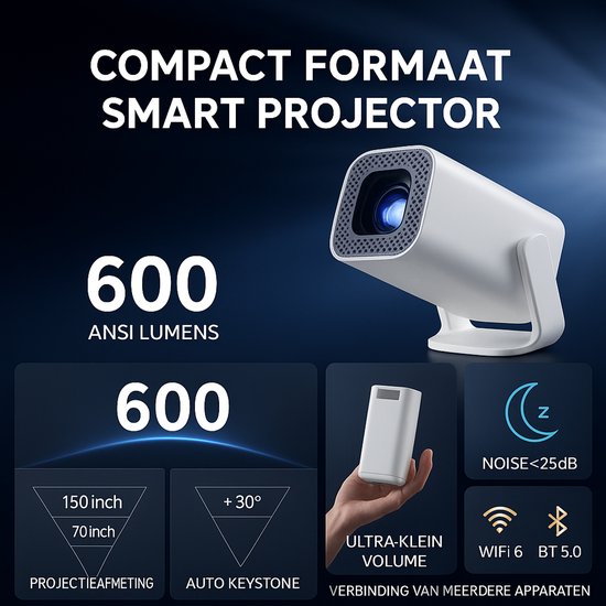 AUN C80 Mini Beamer - 1280x720P - 3D - LED Draagbare SMART Projector 4k Home Cinema Android Wifi