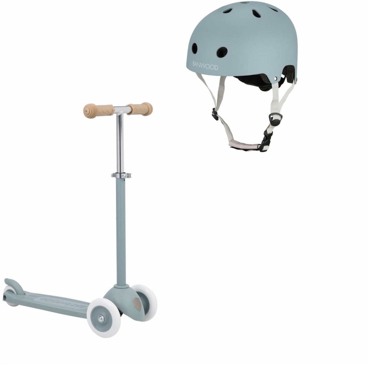 Banwood Eco Scooter + Eco Fietshelm - Teal - kinderstep - kinder helm - voordeelset