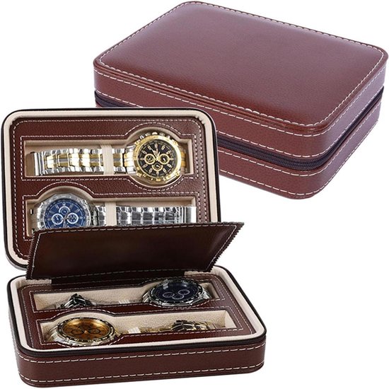 Hiram Horloge Travel Case Multifunctionele 4 Horloges Opbergkoffer Draagbare Lederen Horloge Organizer Box voor Mannen Vrouwen Hiram Horloge Travel Case Multifunctionele 4 Horloges Opbergkoffer Draagbare Lederen Horloge Organizer Box voor Mannen Vrouwen