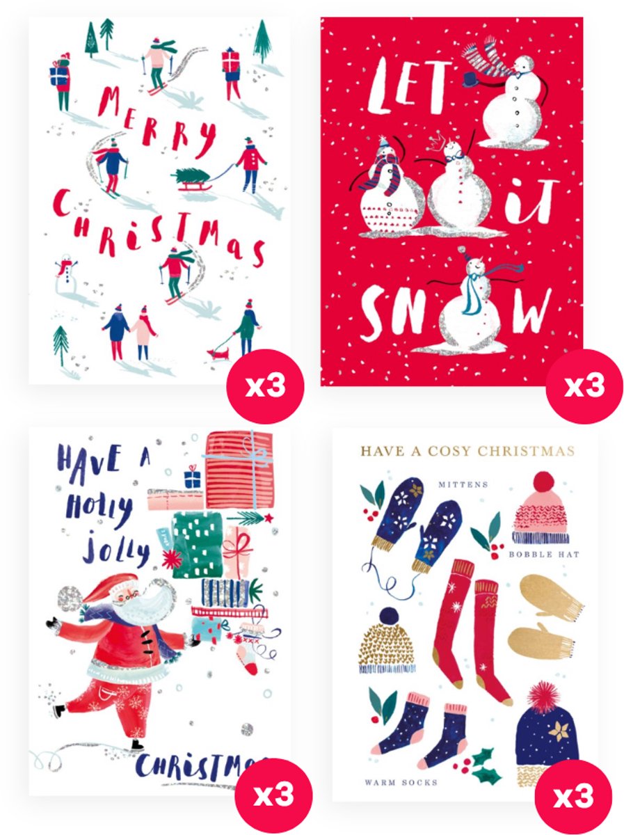 Greetz - 12 Kerstkaarten inclusief enveloppen - kerst - sneeuw - feestdagen