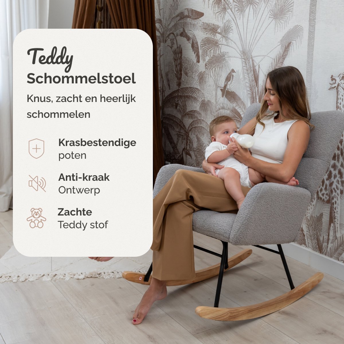 SITTT Schommelstoel - Relaxstoel babykamer - Fauteuil - Voedingsstoel - Licht Grijs — afbeelding 2