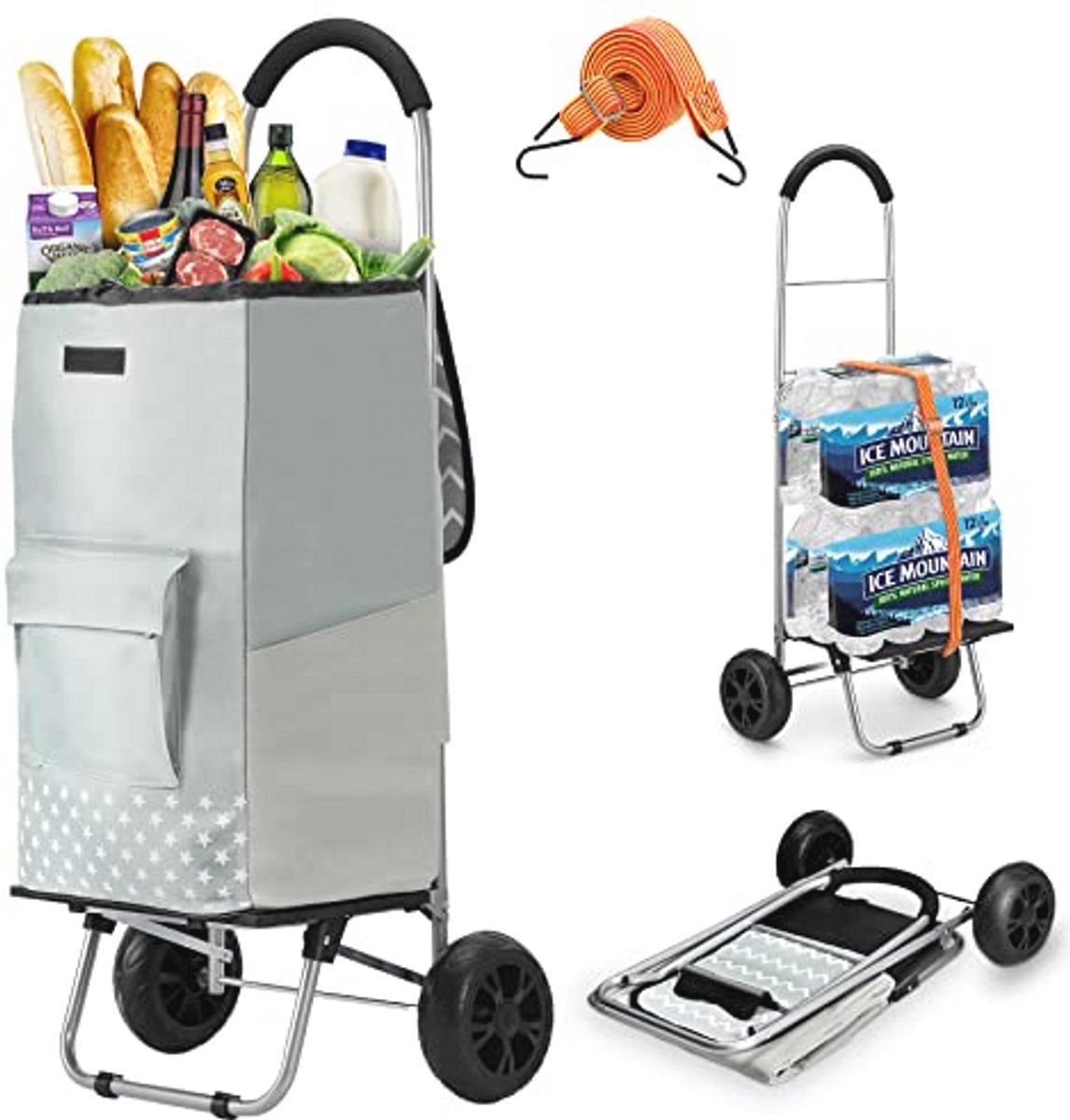 Boodschappentrolley Inklapbaar Grijs - Handige Winkelwagen voor Boodschappen