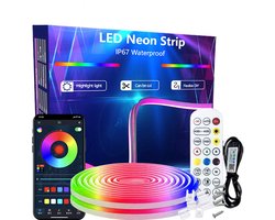JeiibrZui RGB Neonlichtstrip - Led-Stripverlichting - Flexibel & Waterdicht Met Bluetooth En Afstandsbediening - 5 M - Voor Binnen En Buiten Gebruik