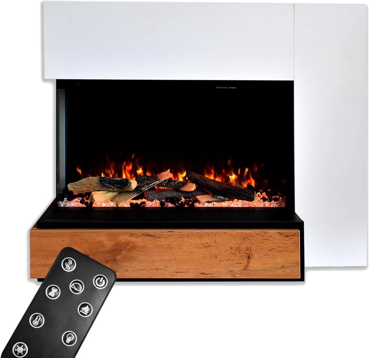 Elektrische Haard TasalFurniture Curio Luxe – Vrijstaande LED Kachel met Realistisch 3D Vlameffect, Knisperend Geluid, Timer & Verwarming tot 1500W – Moderne Elektrische Sfeerhaard Wit – Energiezuinige Elektrische Open Haard met Afstandsbediening