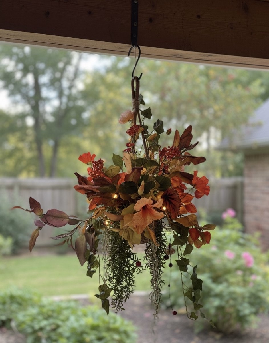 Seta Fiori - Kunstplanten - Hanging basket - Winter Glow – met Lichtjes