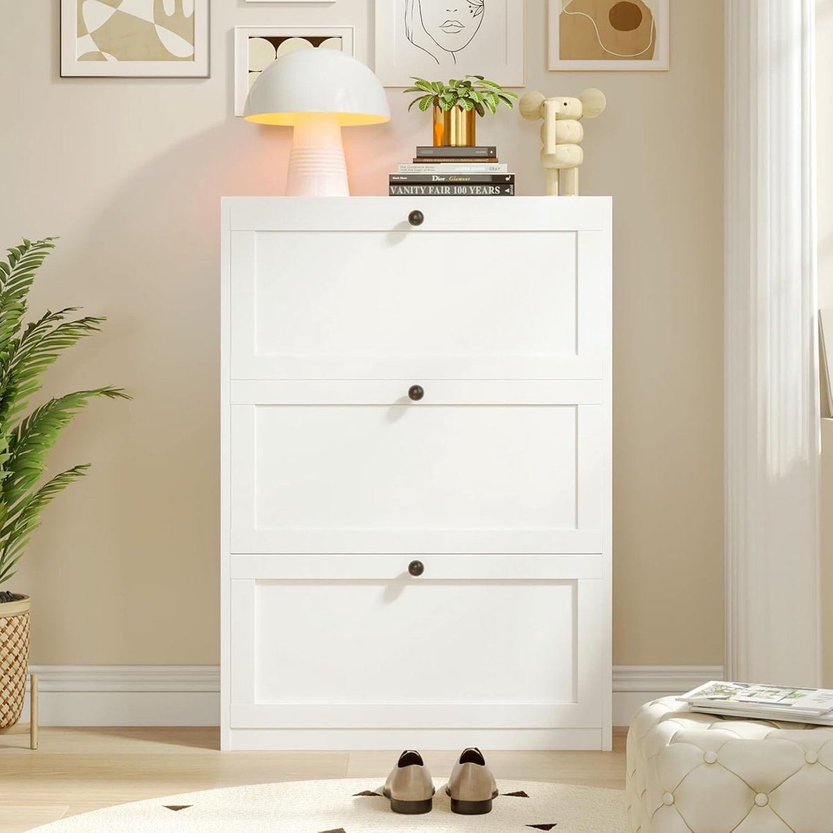 Schoenenkast met 3 Kleppen - Smalle Schoenenkast met 6 Verstelbare Vakken - Modern Schoene