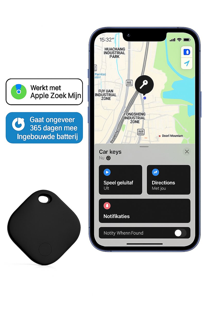 Jumalu GPS Tracker Kat & Hond & Fiets – Apple ‘Vind Mijn’ Compatibel – Geen Abonnement – Inclusief Keyholder & Batterij – Zwart