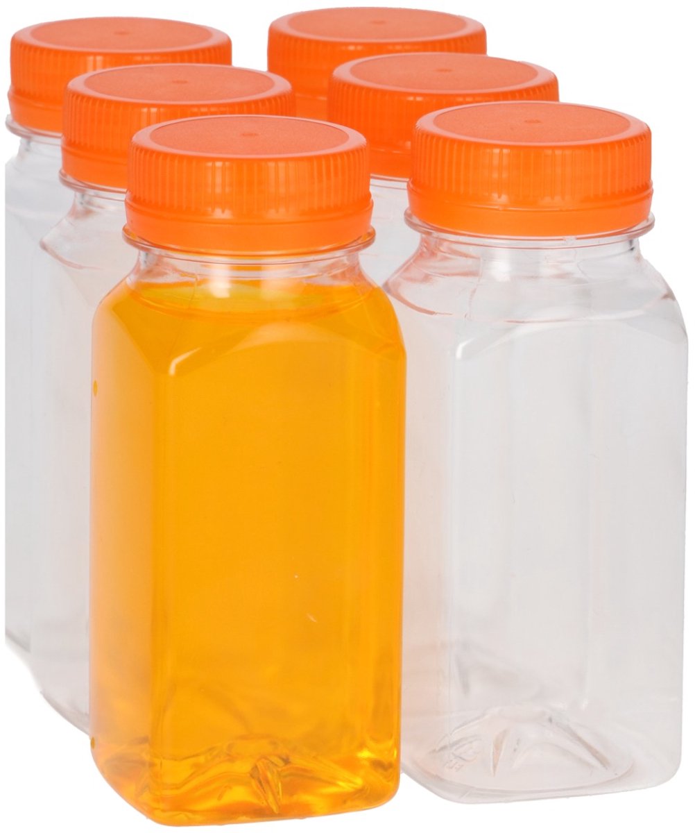 6 x Sapfles Plastic 75 ml - Vierkant - PET Flessen met Dop Oranje- PET Kunststof BPA-vrij - Plastic Flessen Navulbaar - Met Dop - Lege Flessen - 6 stuks