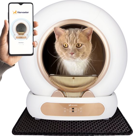 Viervoeter Fresh 3 - Automatische Kattenbak – Zelfreinigend – Bedienen via App – 65L - incl matje en 3 rollen opvangzakjes