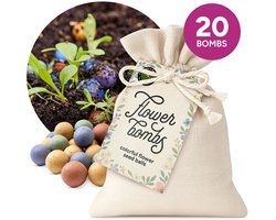 Flower Bombs - Zaadbommen mix - 20 stuks - In katoenen zakje - Biologische wilde bloemzaden - Handgemaakte bloembommetjes - Ook leuk als cadeau of relatiegeschenk