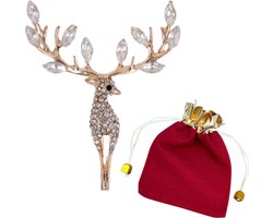 Kerstbroche Rendier met Strass - Verguld