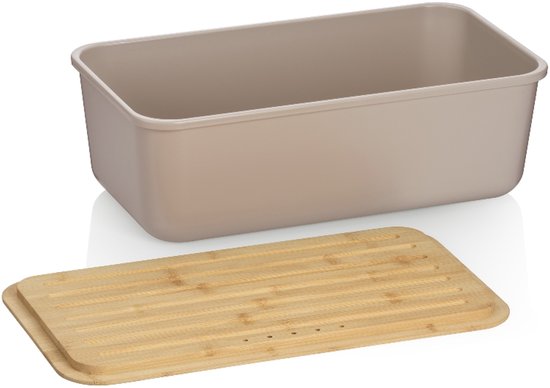 Kela 12061 broodtrommel, schaal met deksel, kunststof/bamboe, 37,5 x 23 x 14 cm, namaak, beige