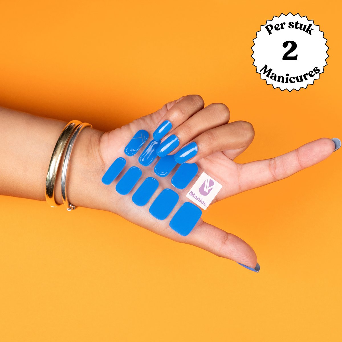Maniac Nails Gellak Stickers – Bobby Blue – 28 stickers voor 2 manicures – 14+ dagen zonder chippen – Uitharden met UV-lamp – Fel Blauwe Gel Nagelstickers – Gel Nail Wraps
