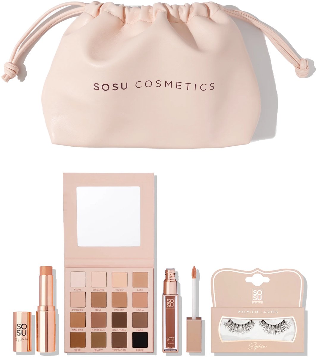 Sosu | The Complete Collection Gift Set - Eyeshadow Palette - Blush -Lipglaze - Wimpers - Vegan