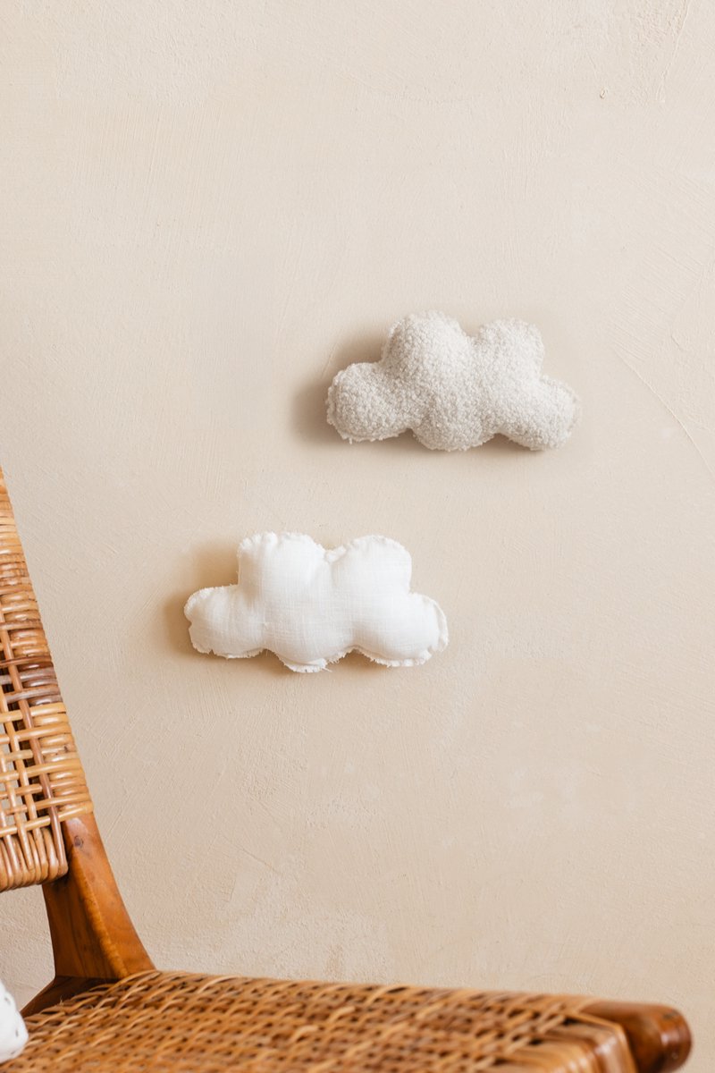 Wandhanger 2x wolkje - Linnen & Bouclé - Wandhanger - Kinderkamer wanddecoratie - Babykamer