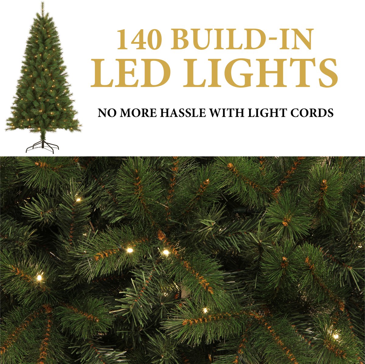 Giftsome Kunstkerstboom met Verlichting 185 cm - Kerstboom Kunststof - Kerstboom met LED - Kerstdecoratie Kerstlicht - Boom met Lichtjes – foto 5