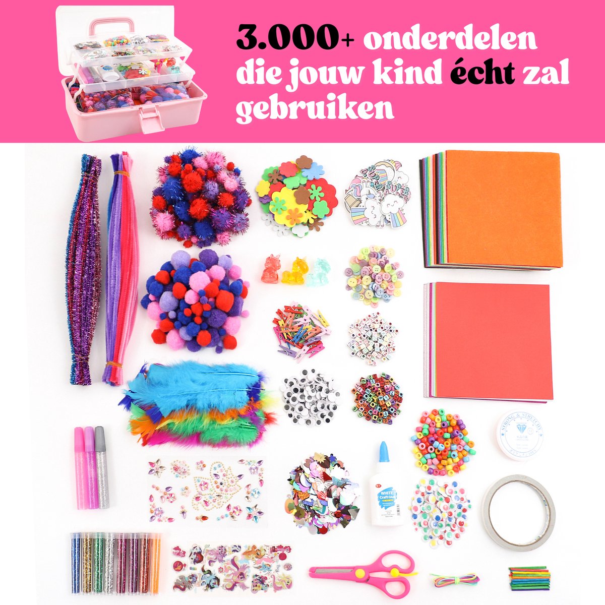Allerion Glitter Knutseldoos Unicorn XXL – 3000+ delig – Voor Jongens en Meisjes – Creatief Speelgoed - Knutselen — afbeelding 6