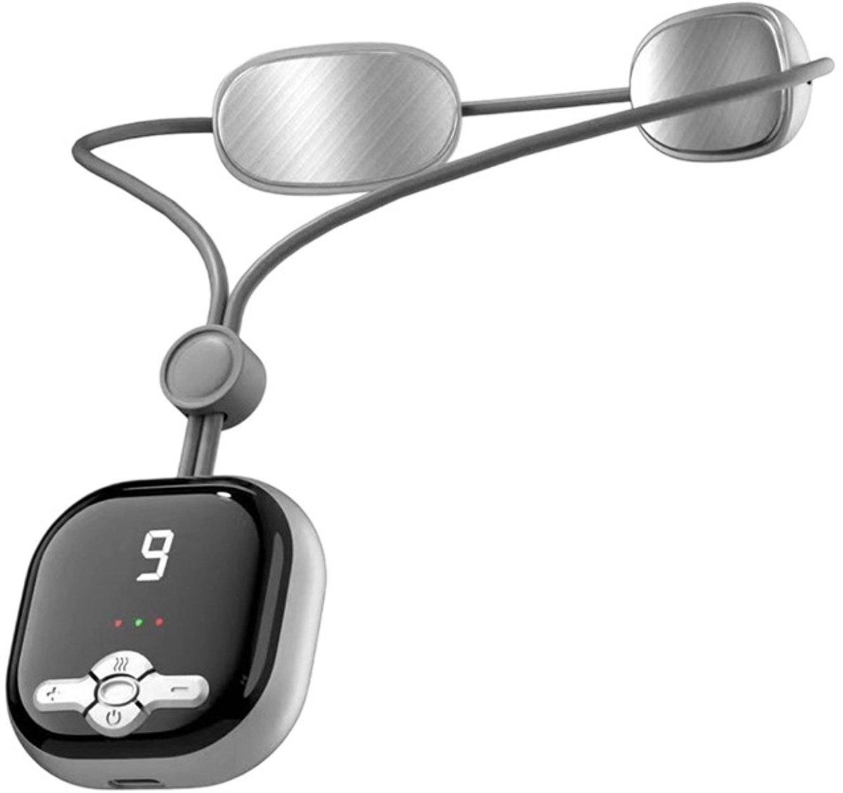 Mini halsmassager met ketting, 4 standen, 9 sterktes, 3 versnellingen, warm kompres, dubbele puls, slimme hangermassager, USB-oplaadfunctie voor op reis en op kantoor (grijs)