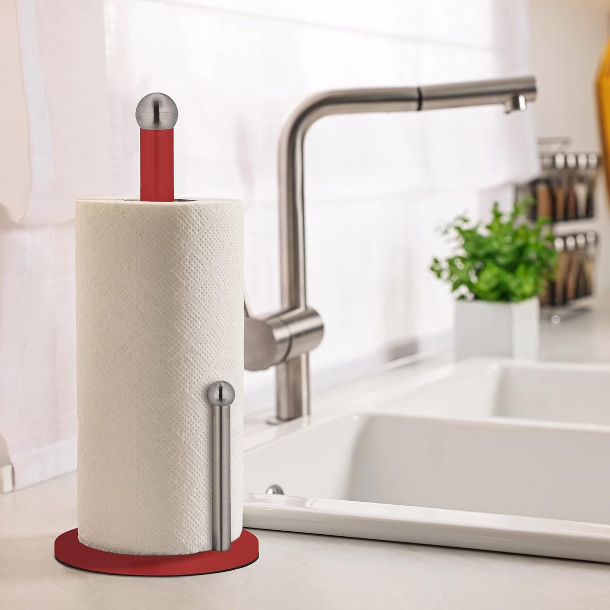 Candala Keukenrolhouder staand, - Rood - 35 x 15 cm - RVS