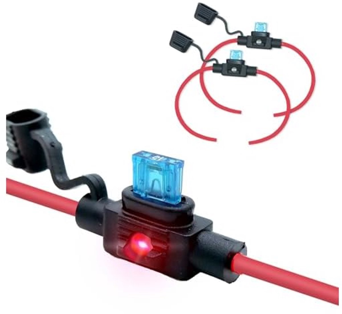 Waterdichte IP67 LED-zekeringhouder voor ASP-minizekeringen, 12 V/24 V, max. 30 A DC, draaddikte 12 AWG – geschikt voor auto-, maritieme, camper- en zonne-energiesystemen – verpakking van 2 stuks