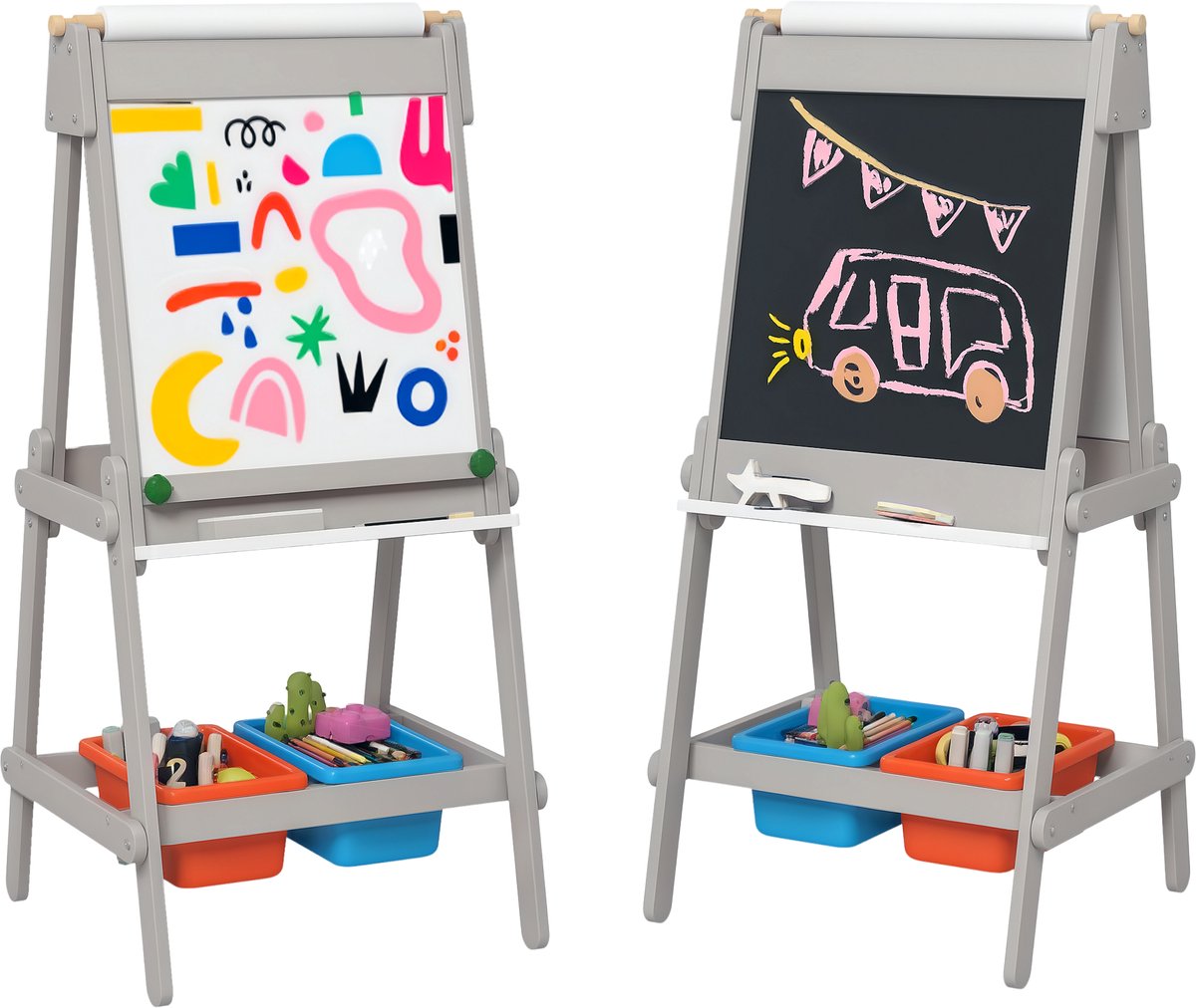 AIYAPLAY Kinderschildersezel MDF, grenenhout 51L x 50B x 108H cm Grijs