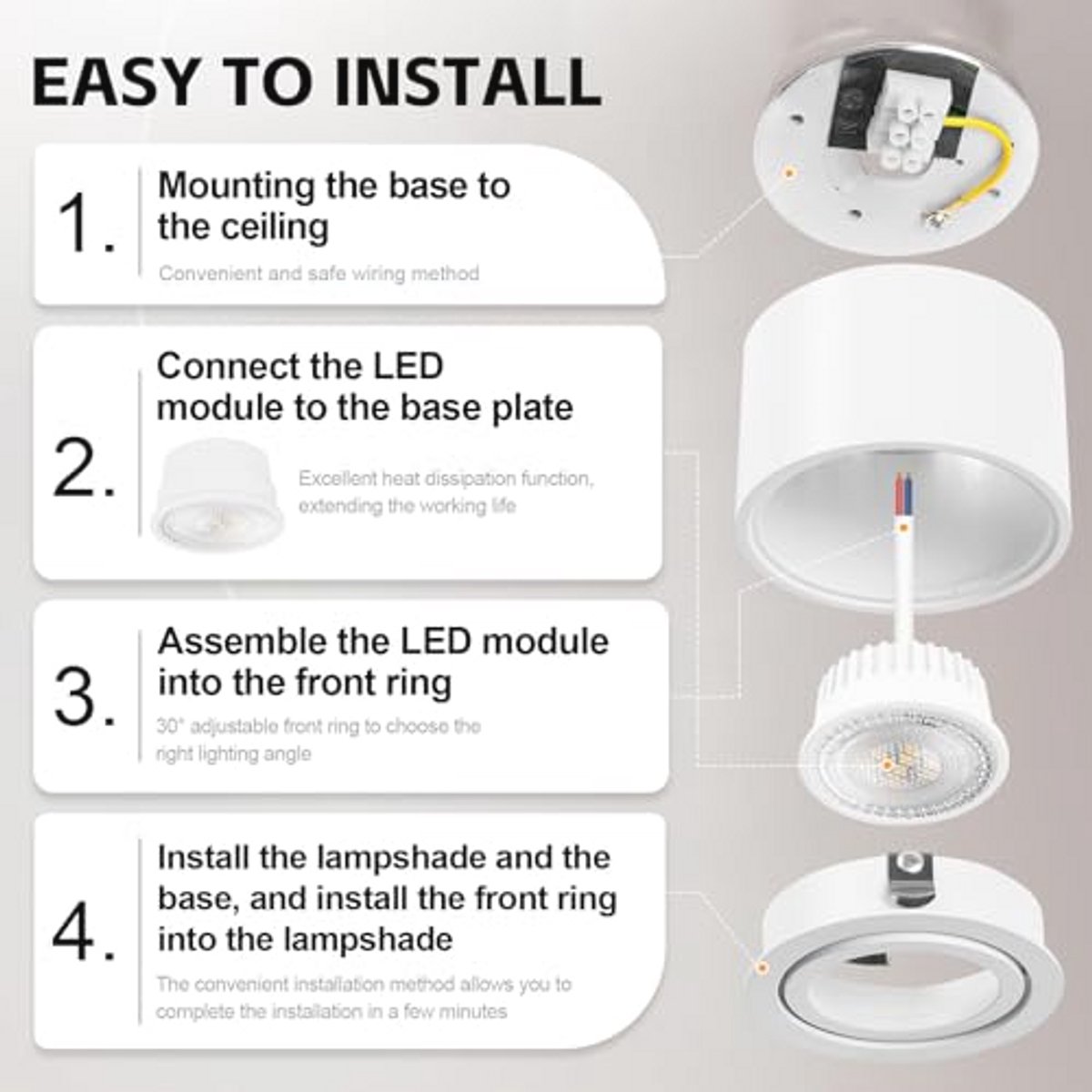 Plafondspot Wit, Extra Plat en 38° Draaibaar, 5 W, 500 Lm, 3000 K