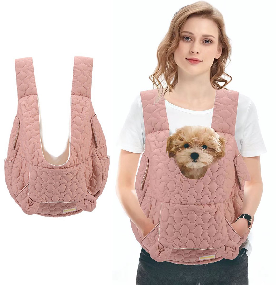 MAGICSHE Buikdrager Hond - Hondenrugzak - Verstelbare Honden Draagtas Voor Kleine Hond, Katten Rugzak- Quilt Stoffen Roze