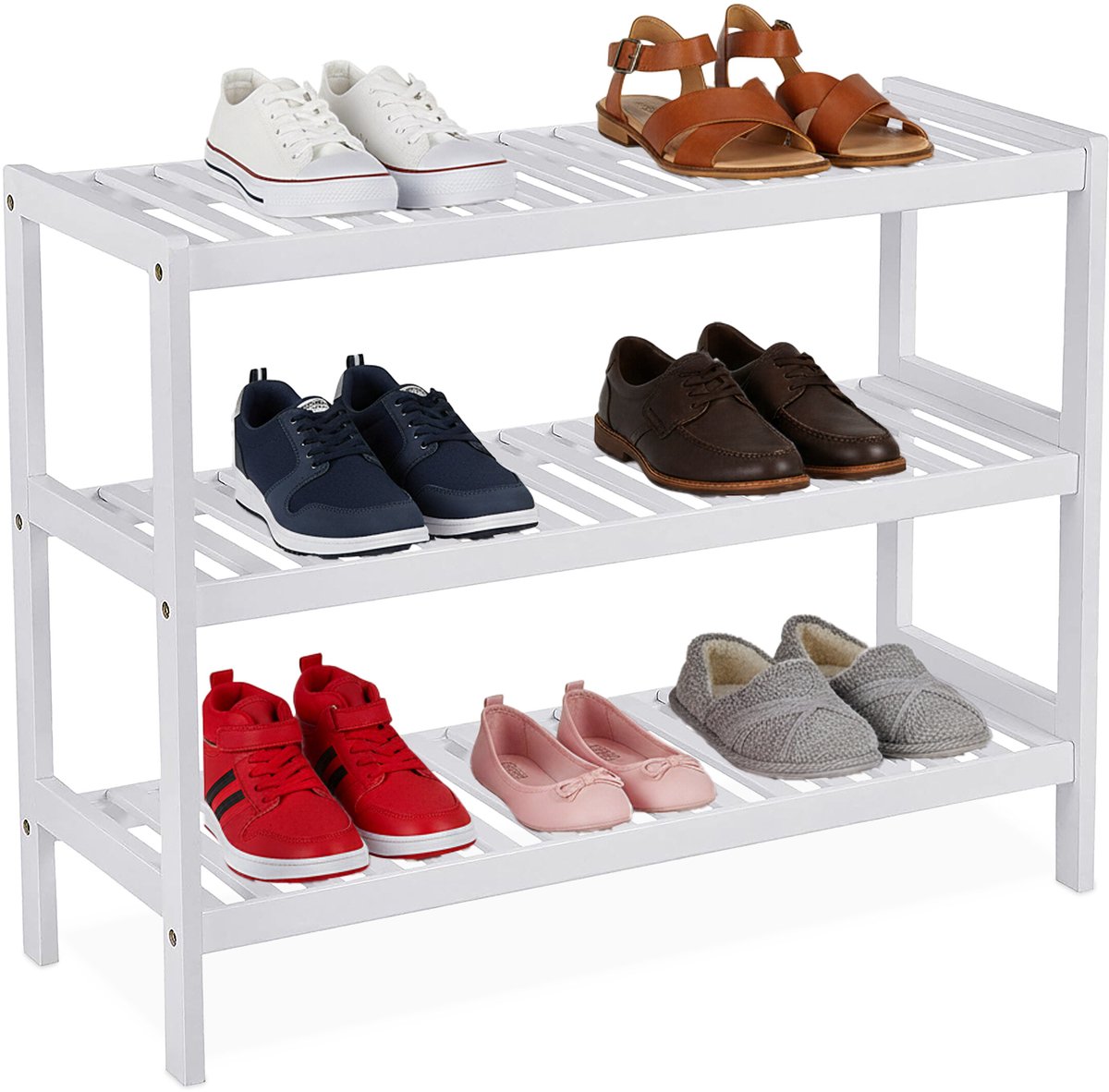 Schoenenrek bamboe - 70 cm breed - 3 laags - wit