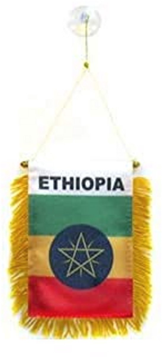 Ethiopische Mini Banner 6'' x 4'' - Vlag met Suction Cup Hanger - 15 x 10 cm