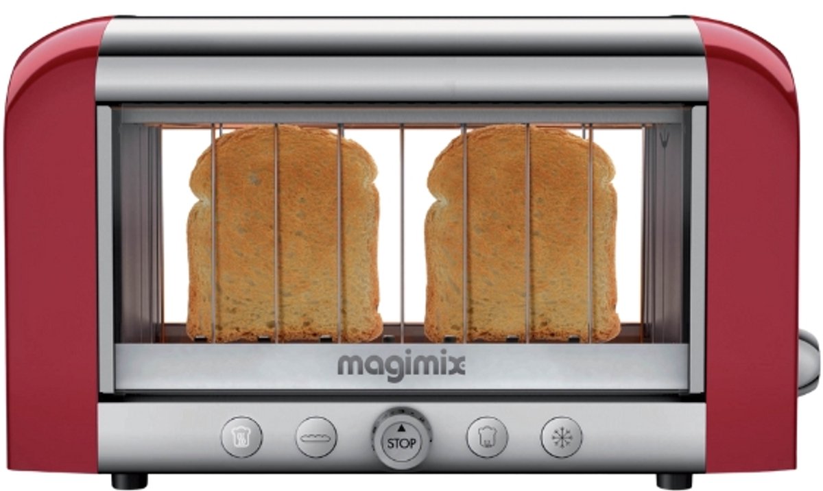 Magimix Vision Toaster Broodrooster - Rood - zichtbaar roosteren - Quartz techniek - 8 standen
