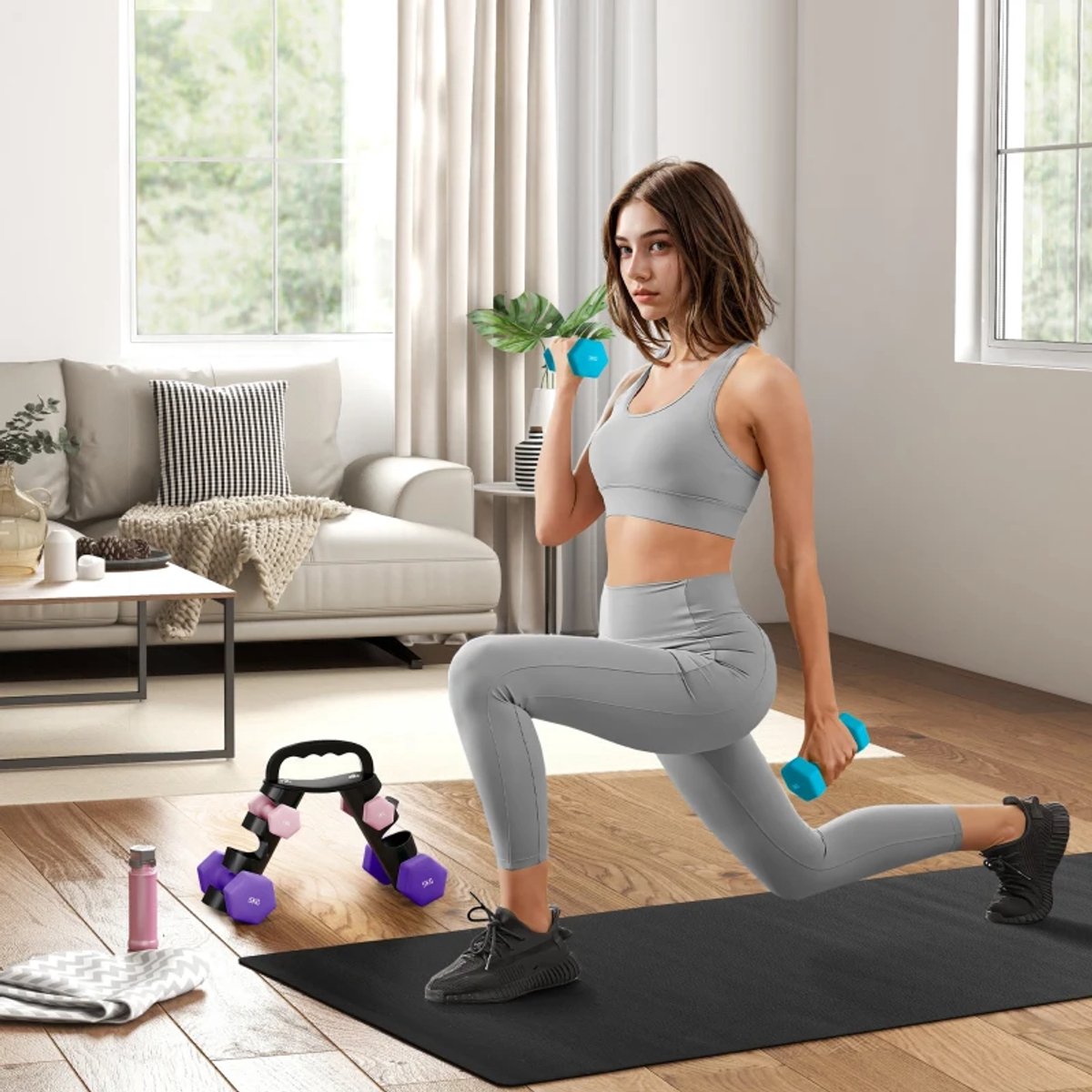 Halterset met Halterstandaard - Dumbells - Gewichten - Dumbells set van 6 Halters - Gewichten Fitness - 2 x 1 kg, 2 x 3 kg, 2 x 5 kg - Halter set voor Krachttraining, Workout, Gym thumbnail 4