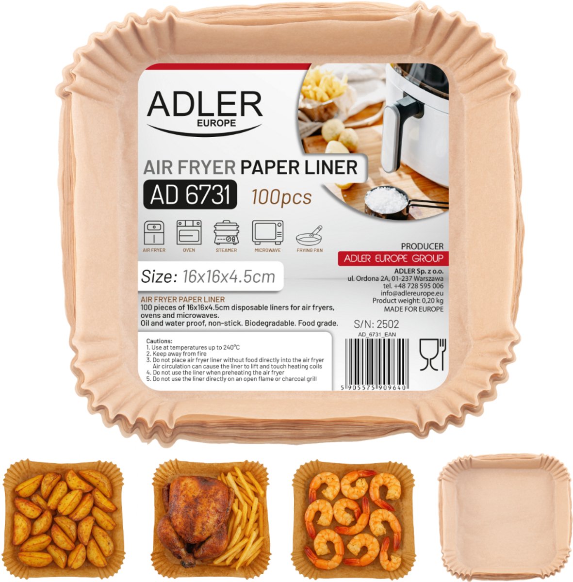Adler AD 6731 - Airfryer Bakpapier - Rond - Antiaanbak - Ø 16 cm - 100 Stuks