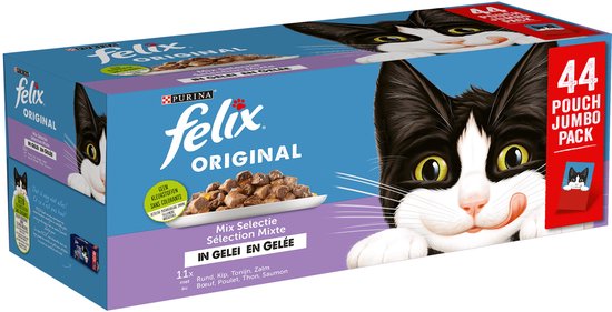 Felix Original in Gelei Mix Selectie - Kattenvoer Natvoer - Rund Kip Tonijn & Zalm - 44 x 85 g