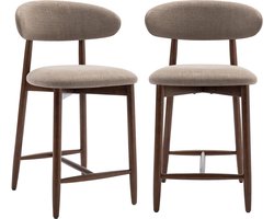 COLAMY Barkrukken set van 2 - keukenbarstoelen met rugleuning - Barstoel houten poten - camelkleurig