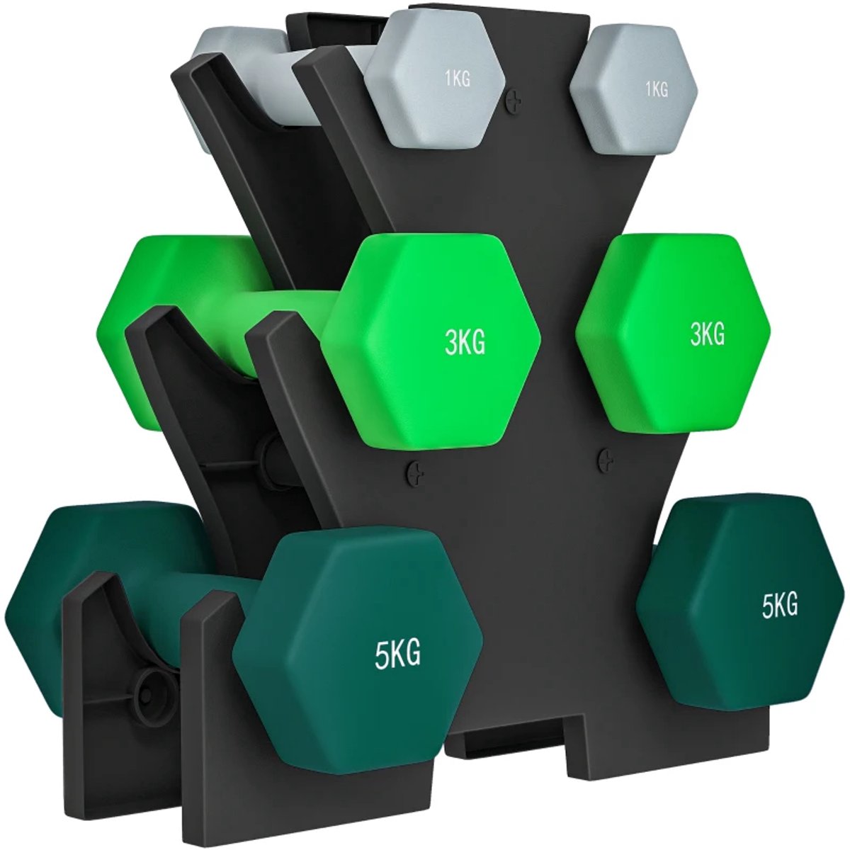 Halterset met Halterstandaard - Dumbells - Gewichten - Dumbells set van 6 Halters - Gewichten Fitness - 2 x 1 kg, 2 x 3 kg, 2 x 5 kg - Halter set voor Krachttraining, Workout, Gym thumbnail 8
