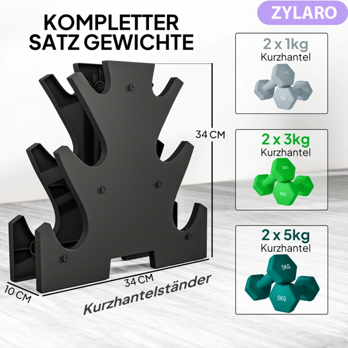 Halterset met Halterstandaard - Dumbells - Gewichten - Dumbells set van 6 Halters - Gewichten Fitness - 2 x 1 kg, 2 x 3 kg, 2 x 5 kg - Halter set voor Krachttraining, Workout, Gym thumbnail 6