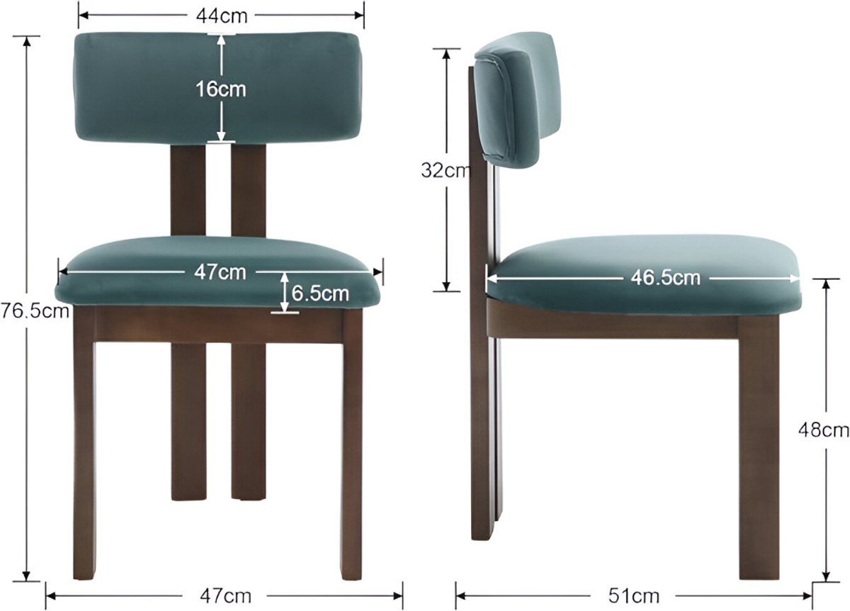 Eetkamerstoel fluweel groen – Vintage zijstoel zonder armleuning – Massief houten poten – Comfortabele keuken- en woonkamerstoel – HomeByNicole