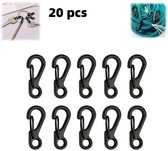 20 stuks - Karabijnhaken - Minikarabijnhaken - Met veerclip - Kleine sleutelhangers - Geschikt voor paracord - Sleutelhangers van legering - Accessoires voor buitenwandelen, vissen, kamperen - Zwart - 2,4 * 1,08 cm