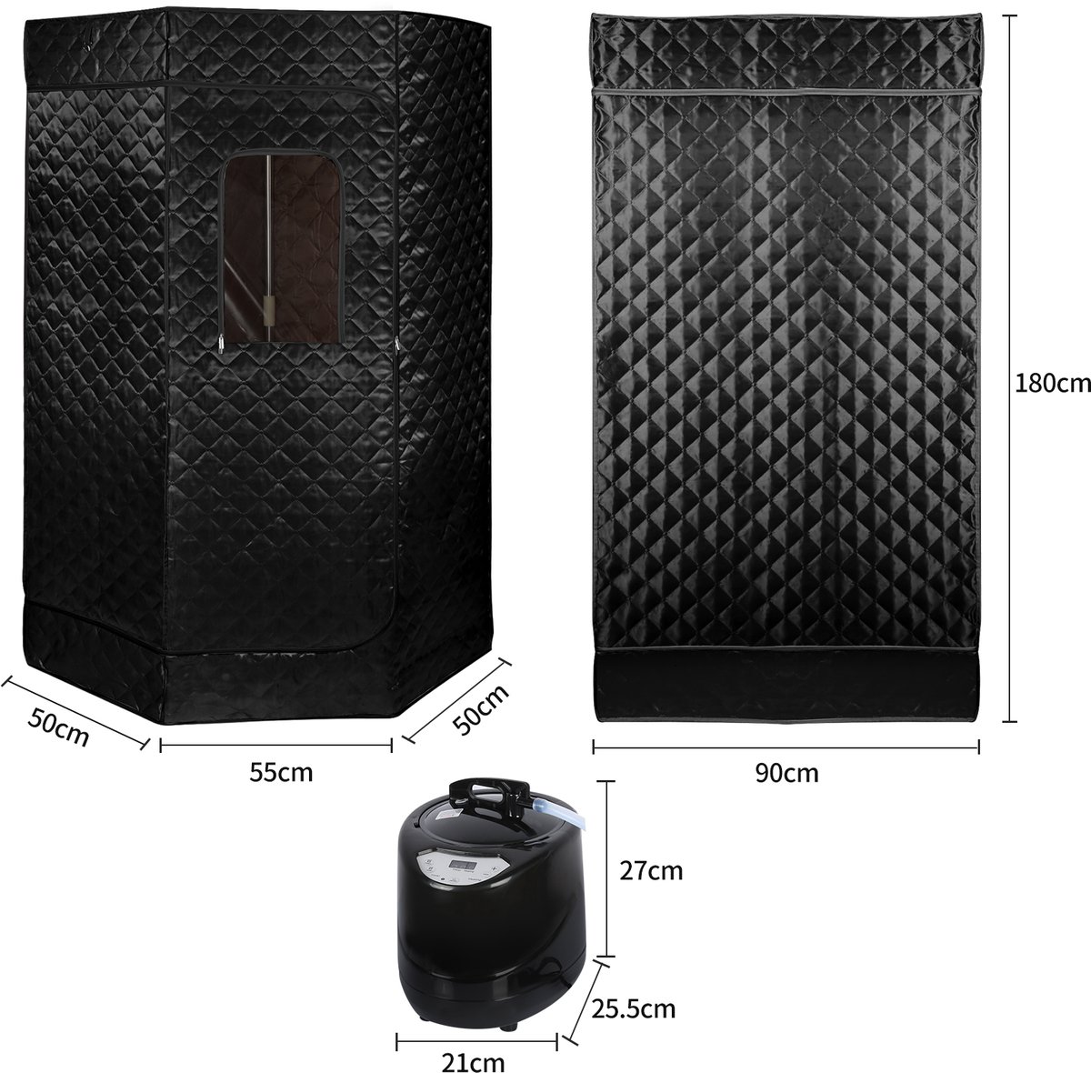 PIPIPOXER-Draagbare stoomsauna voor 1-2 personen met 3-liter stoomgenerator, afstandsbediening, 1500W, 220V, zwart thumbnail 5