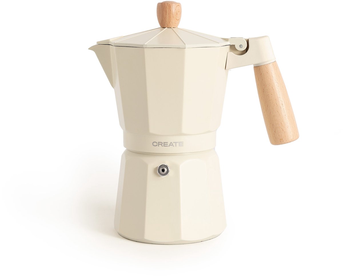 CREATE - Italiaanse koffiezetter - Gebroken wit - Zonder inductieadapter - 9 kopjes / 450ml - THERA MOKA RETRO