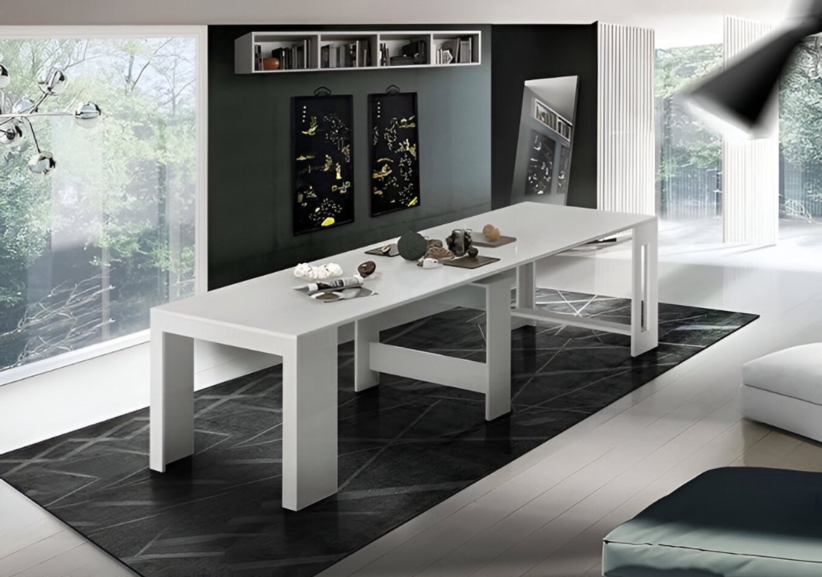 Uitschuifbare eettafel HomeByNicole Martella – tot 12 personen – 51/300 x 90 x 77 cm – Hoogglans wit lariks – Multifunctionele uitschuifbare console – Moderne design tafel – 100% Made in Italy
