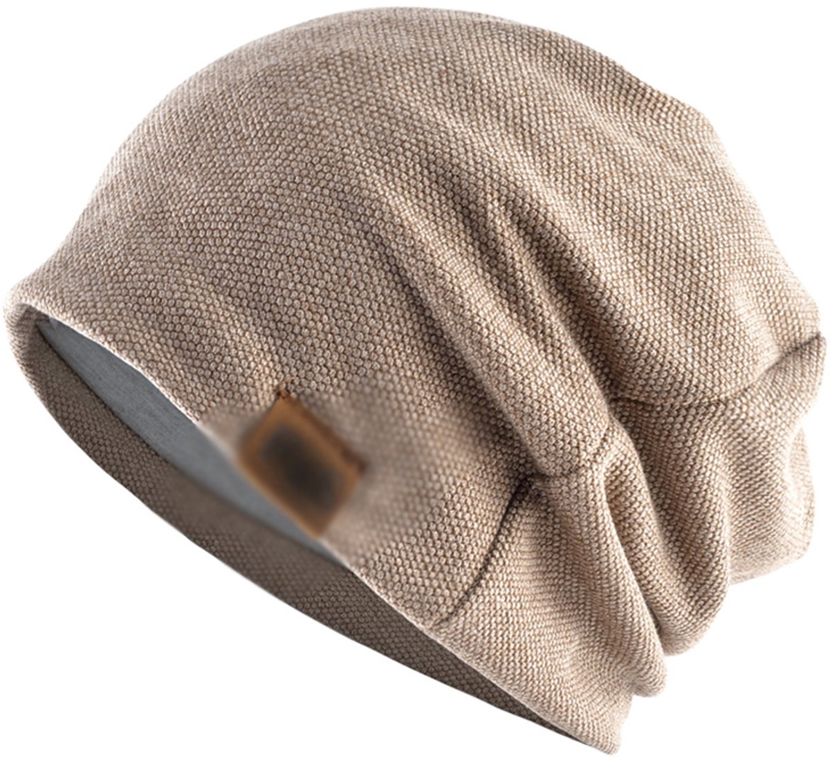 Lente- en herfst casual losse gebreide muts met leren label Winter heren- en dames outdoor hoofdband