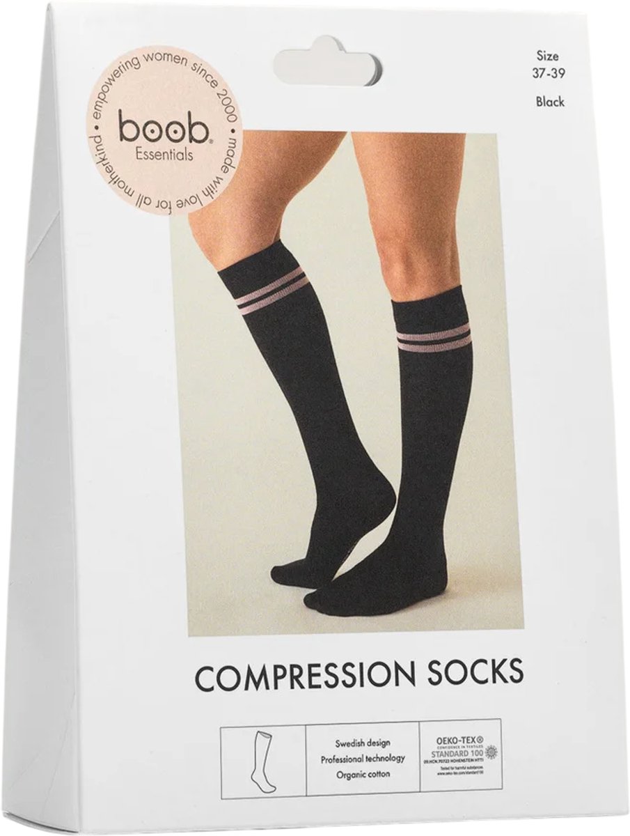 Boob Design - Compressiesokken – Ondersteuning bij Zwangerschap - Lange Reizen – Zwart – Maat 37-39
