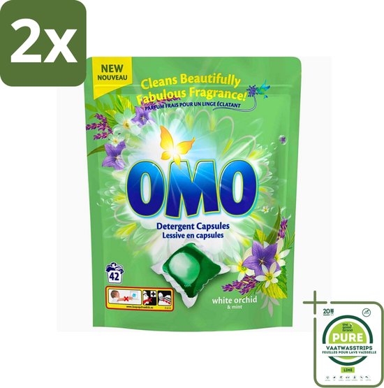 Omo - Wascapsules - Witte orchidee & Munt - Krachtige geur - 42 Capsules - Voordeelverpakking - 2 stuks - Wascapsules - Wasmiddel