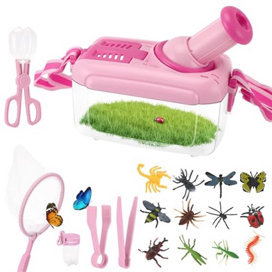 Onderzoeksset ontdekkingsreizigers voor kinderen, ontdekkingsreisspeelgoed, outdoor, avonturierset met vest, hoed, verrekijker, vlindernet, bekervergrootglas, avontuurkit, buitenspeelgoed voor