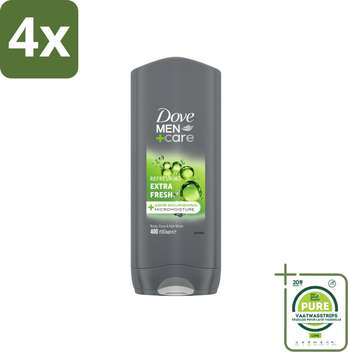 Dove Douchegel Men+ Care Extra Fresh 400 ml - Voordeelverpakking - 4 stuks - Douchegel - Dove