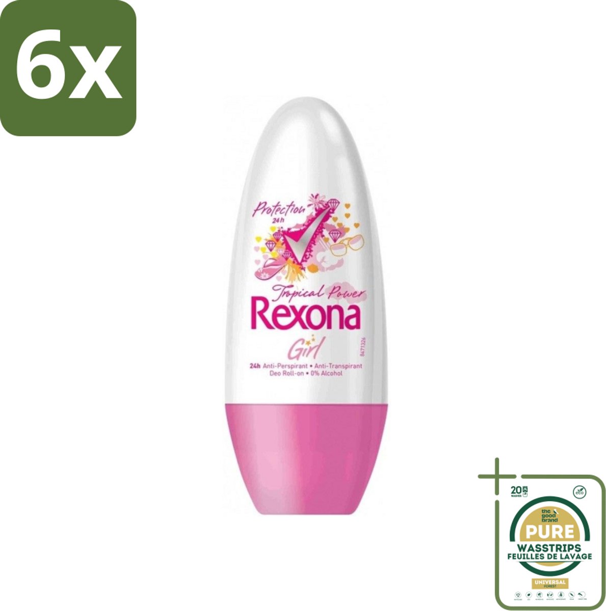 Rexona - Tropical - Deo Roller - Fris & Fruitig - 50 ml - Voordeelverpakking - 6 stuks - Antitranspirant - Fris
