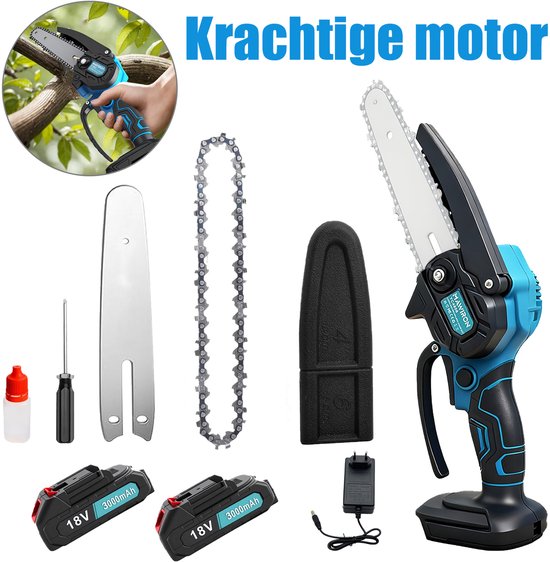 Mini Kettingzaag Accu, 6 Inch Elektrische Krachtkettingzaag met 2 Batterijen & Kettingen, Kleine Kettingzaag met Veiligheidsvergrendeling voor Snoeien van Bomen, Tuin, Hout Zagen Cadeau voor Mannen Vader Echtgenoot Vaders 2026