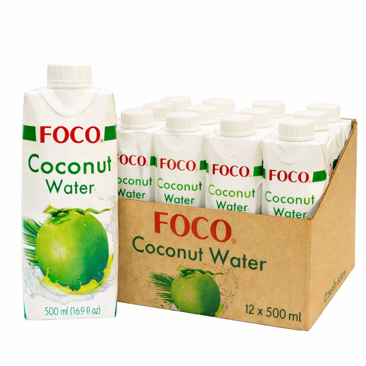 FOCO Kokoswater Naturel – 12 x 500 ml – 100% Natuurlijk – Zonder Toegevoegde Suikers - Voordeelverpakking
